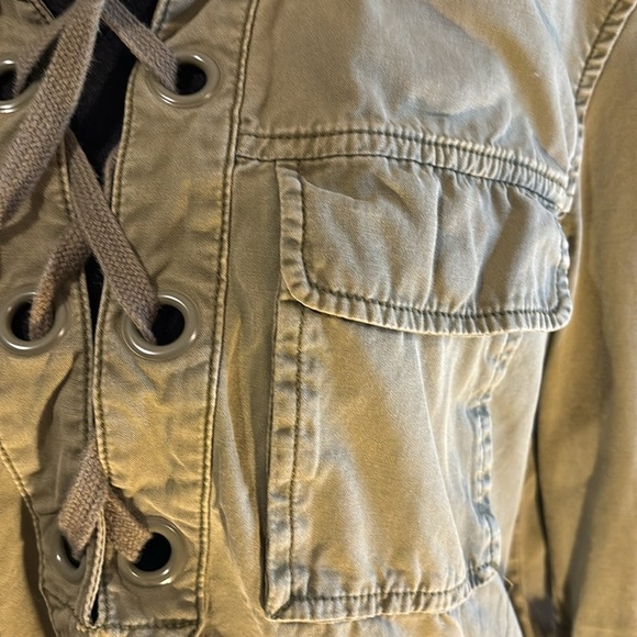 Free People Safari Pullover Lace up Army Green Anorak Hooded Top Size S - Picture 5 of 11